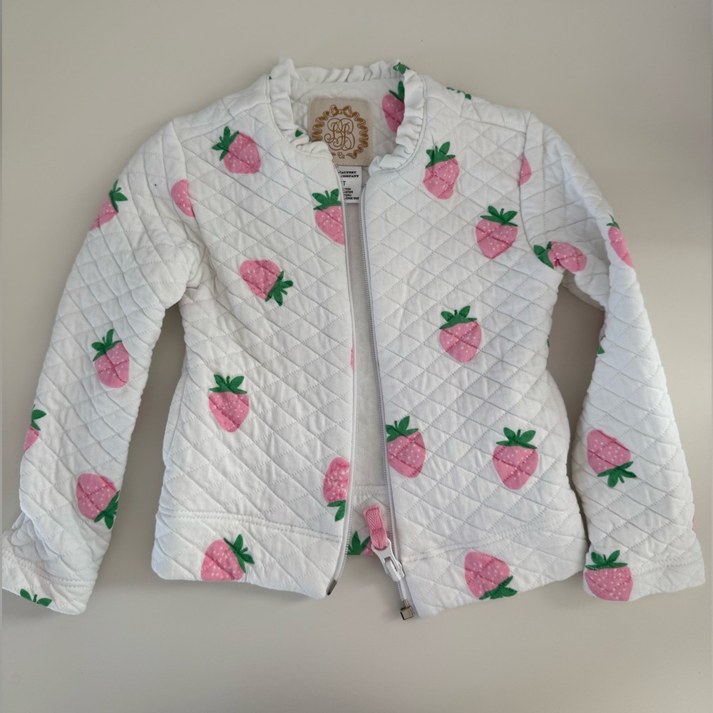The Beaufort Bonnet Company White Quilted Jacket with Pink Strawberry Print